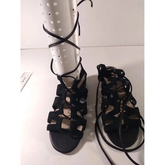 Sam Edelman Ardella Lace Up Gladiator Sandals Black Leather Sz 6.5 - Picture 1 of 11